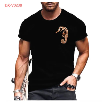 3D Printed Funny Animal Black T-Shirt for Men