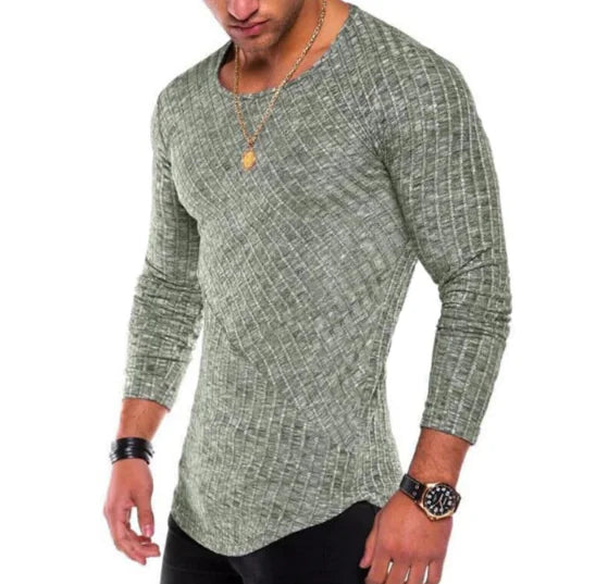 Solid Color Striped Base Shirt, Men's T-Shirt & Sweater