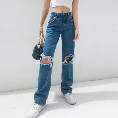 Trendy High-Waisted Loose Wide-Leg Women's Jeans