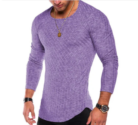 Solid Color Striped Base Shirt, Men's T-Shirt & Sweater