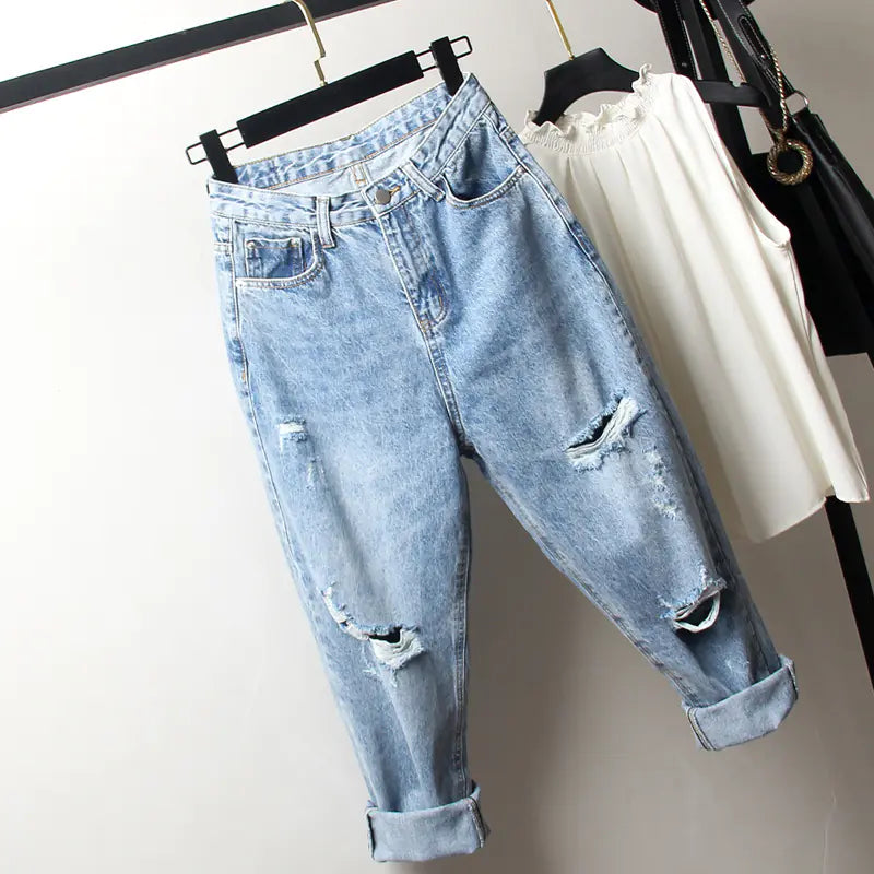 Oversized Women's Distressed Ripped Jeans