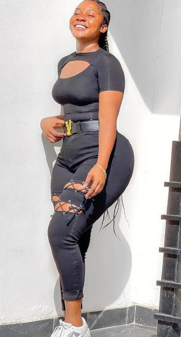 Plus Size Women's Eyelet Strap Jeans