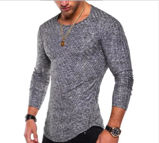 Solid Color Striped Base Shirt, Men's T-Shirt & Sweater