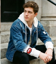 Distressed Denim Hooded Jacket for Men