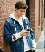 Distressed Denim Hooded Jacket for Men