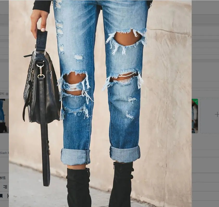 Blue Ripped Straight Jeans with Distressed Pockets
