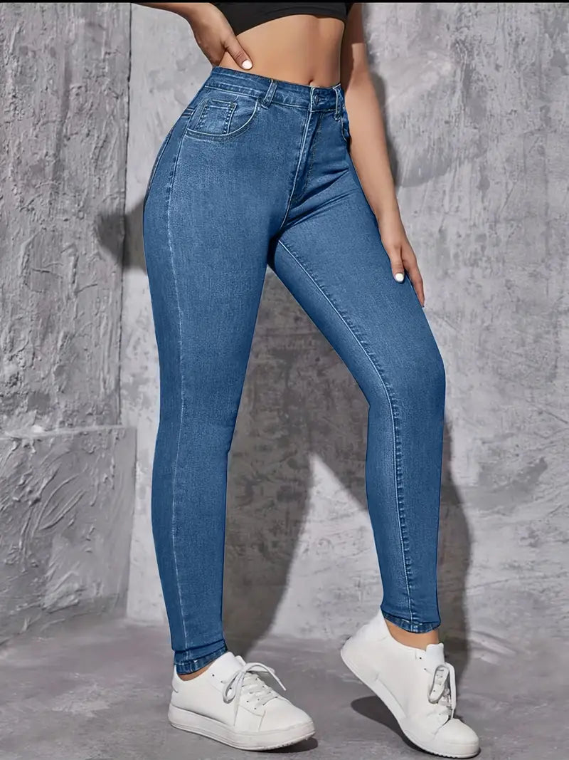 Plain Color Natural Waist Super Skinny Women's Jeans