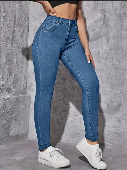 Plain Color Natural Waist Super Skinny Women's Jeans