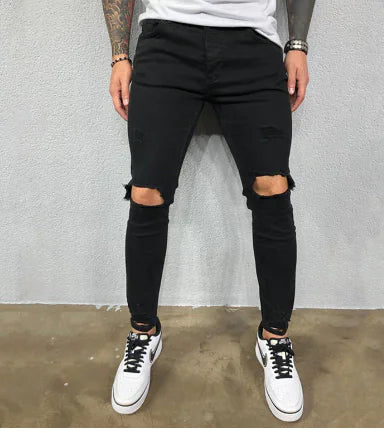 Korean Style Slim Fit Ripped Jeans for Men