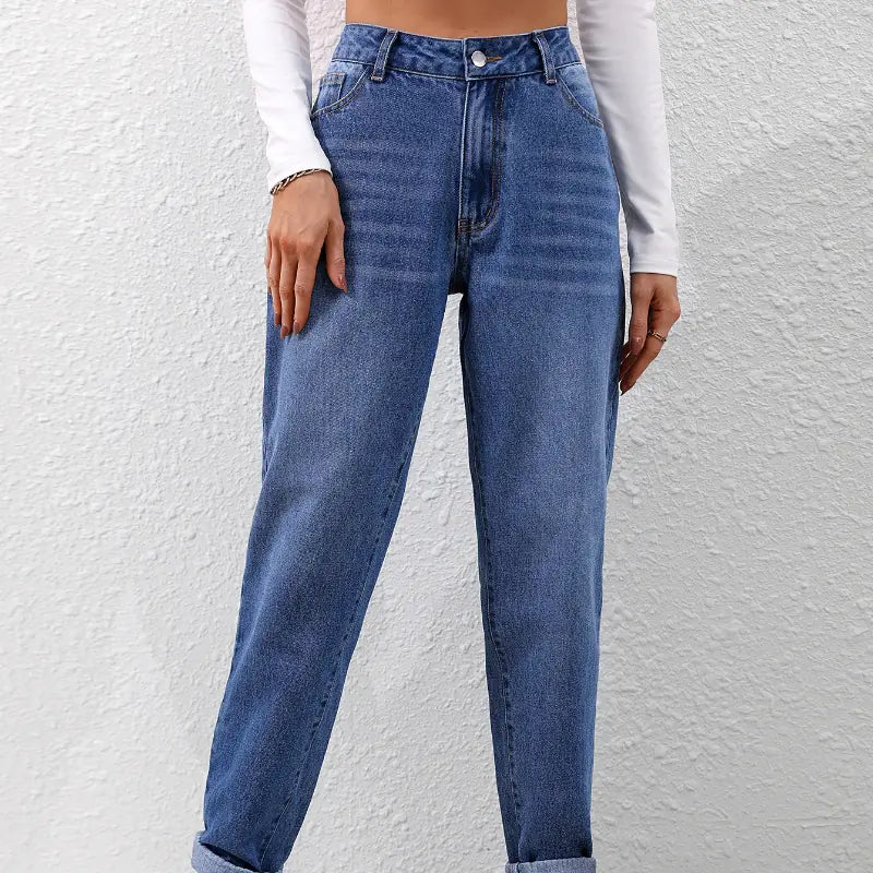High Waist Slim Straight Carrot Cut Women's Jeans