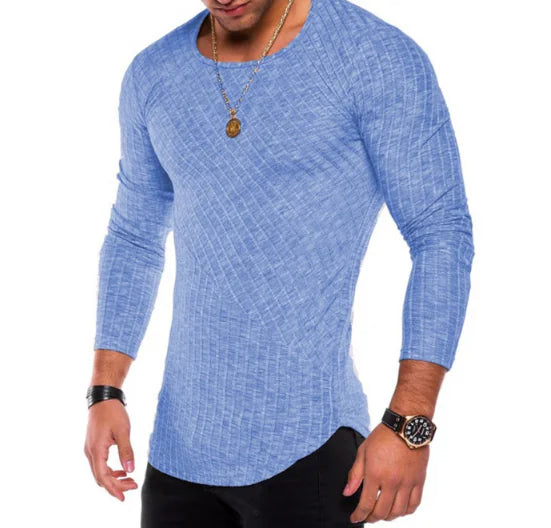 Solid Color Striped Base Shirt, Men's T-Shirt & Sweater