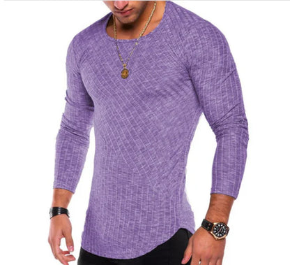 Solid Color Striped Base Shirt, Men's T-Shirt & Sweater