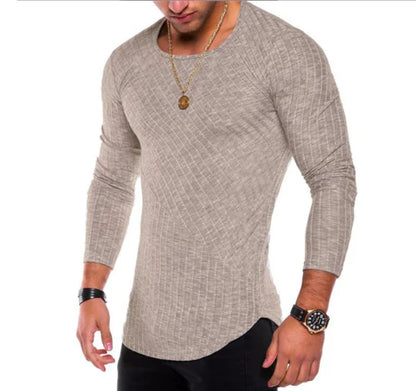 Solid Color Striped Base Shirt, Men's T-Shirt & Sweater