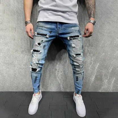 Slim Ripped Stitching Skinny Jeans for Men