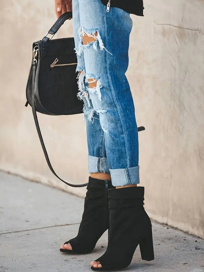 Blue Ripped Straight Jeans with Distressed Pockets