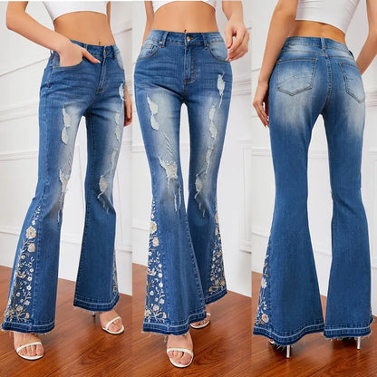 3D Embroidery Women's Jeans - European and American Style