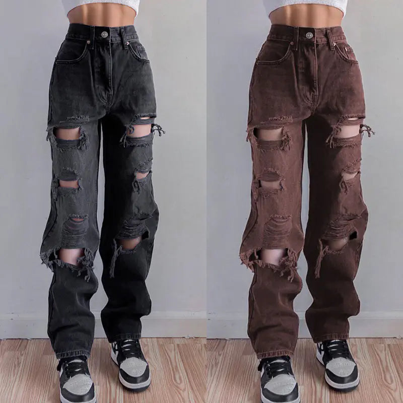 Trendy Ripped Women's Jeans with Raw Edges