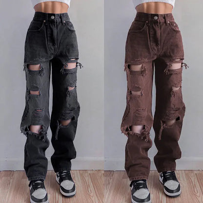 Trendy Ripped Women's Jeans with Raw Edges
