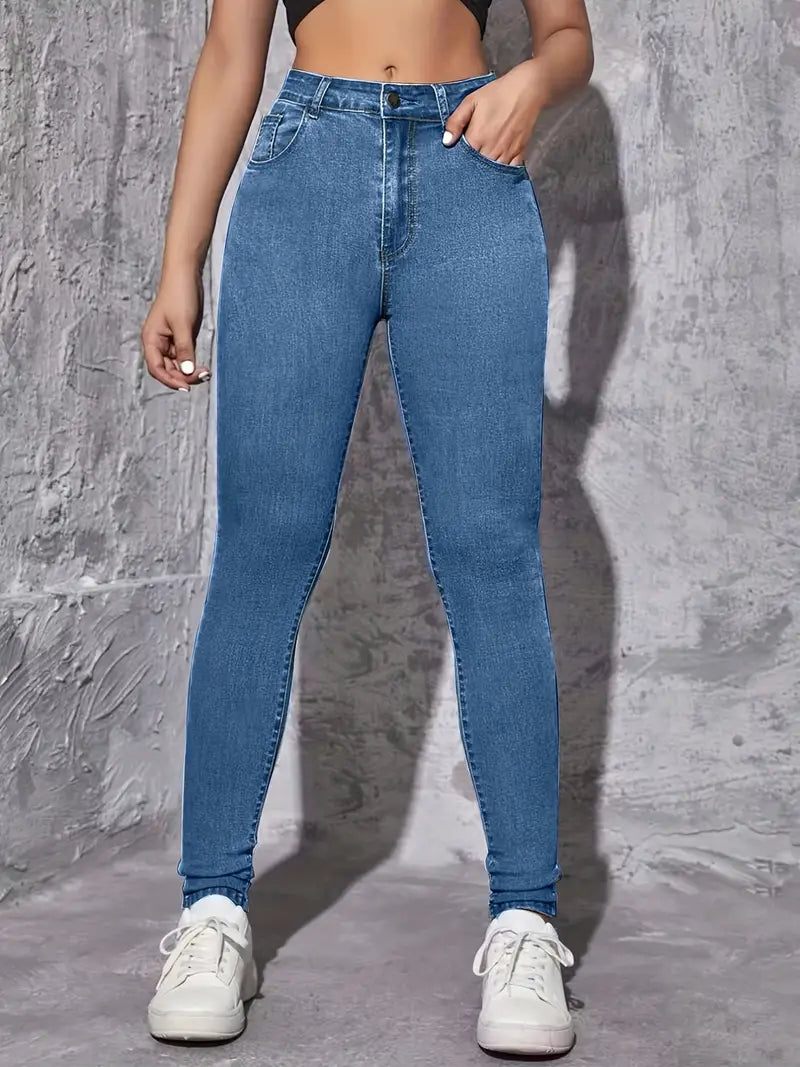 Plain Color Natural Waist Super Skinny Women's Jeans