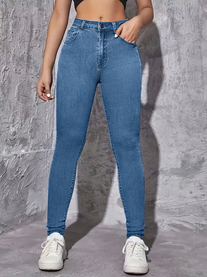 Plain Color Natural Waist Super Skinny Women's Jeans