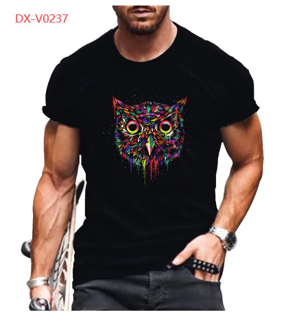 3D Printed Funny Animal Black T-Shirt for Men
