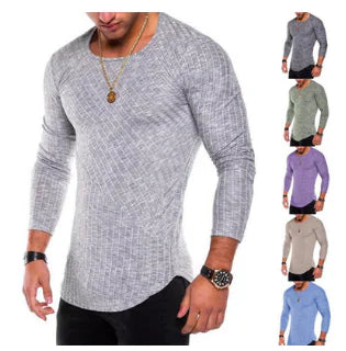 Solid Color Striped Base Shirt, Men's T-Shirt & Sweater