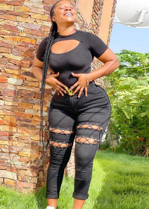 Plus Size Women's Eyelet Strap Jeans