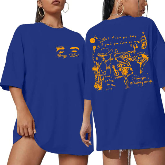 Country Music Shirt Women Oversized Music Lover Shirt T-Shirts Concert Fan Tee Tops Blue